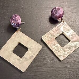 Chic Cream and Purple Square Earrings